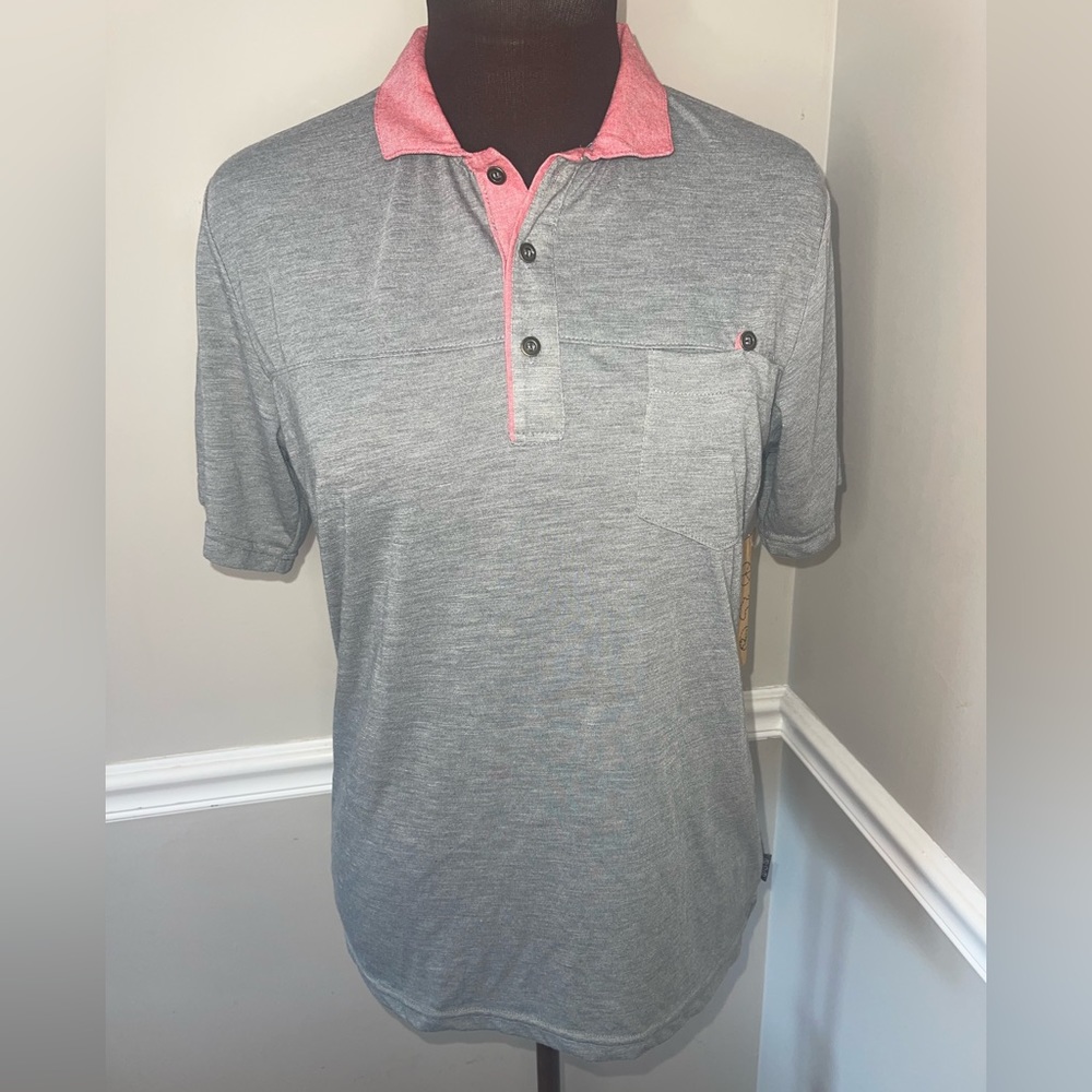Thread 4 Thought Sustainable Apparel Mens Polo Shirt Sz S‎ NWT Gray Red